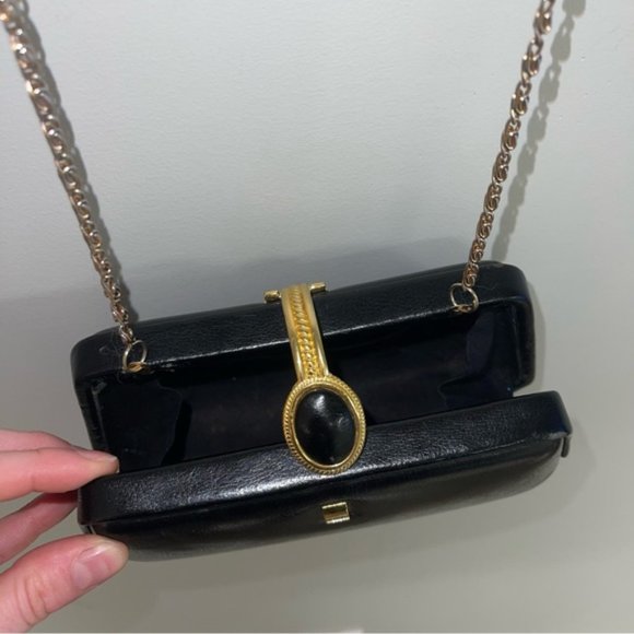 Vintage Farnell Paris Clutch Evening‎ Crossbody Bag Black Gold 1980s Solid Purse - Picture 6 of 8